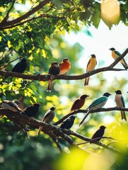 Obraz premium Birds on Tree Branch