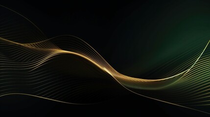 Abstract Waves in Gold and Green on Dark Background