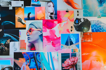 dynamic mood board showcasing creativity through colorful images. generative ai