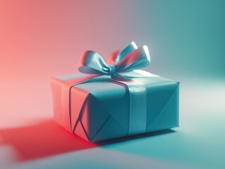 Obraz premium Blue Gift Box with Silver Bow