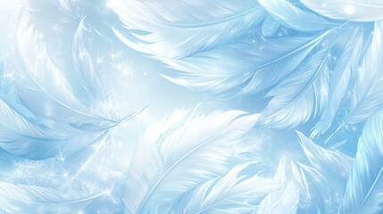 A beautifully serene background adorned with delicate, soft, light blue feathers, ideal for creating dreamy designs