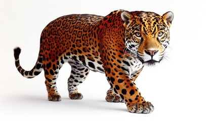 Obraz premium The jaguar moves gracefully, showcasing its vibrant spots and strong physique