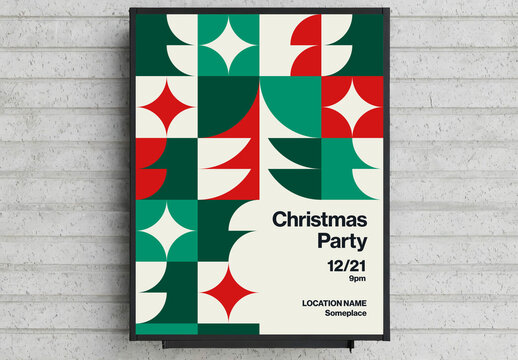 Christmas Party Poster Template with Geometric Shapes and Stars