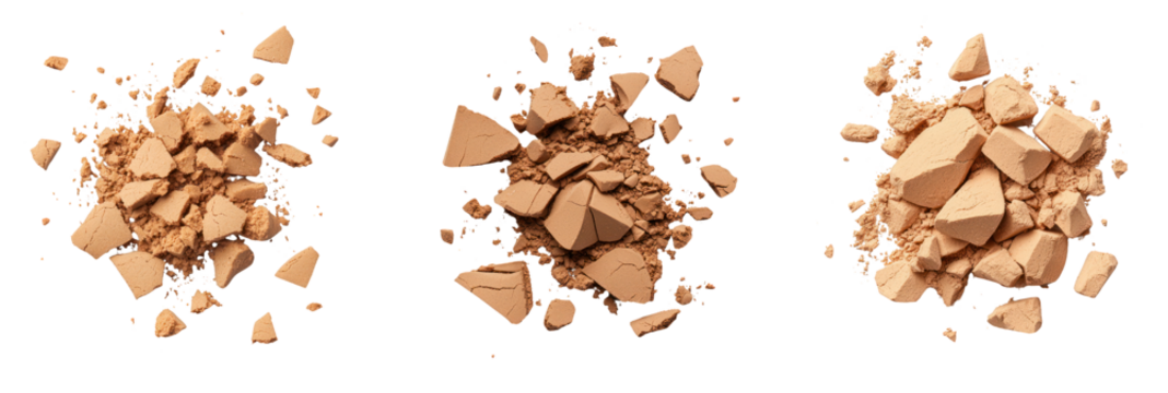 Triangular piles of fine powder, white isolate background transparent background