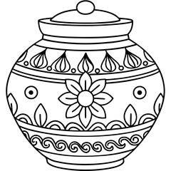 Decorative Indian ceramic pot vector with intricate floral motifs and heritage-inspired details