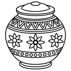 Decorative Indian ceramic pot vector with intricate floral motifs and heritage-inspired details