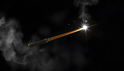 magician wand floating in the air with magic isolated with white highlights, png