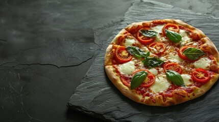 Pizza handmade on dark surface