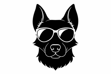 Dog head wearing sunglass silhouette, dog with glasses icon vector