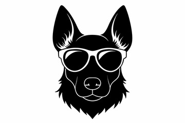 Dog head wearing sunglass silhouette, dog with glasses icon vector