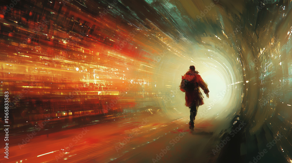 Poster A vibrant journey through a tunnel of light and motion at dusk