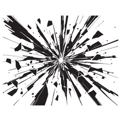 High-Contrast Black-and-White Vector Illustration of Shattered Glass with Central Impact Point and Radiating Cracks - Minimalistic, Sharp, and Realistic Broken Glass Design