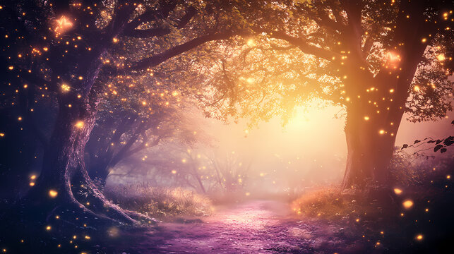 Enchanted twilight grove with mystical whispers. Mystical. Illustration