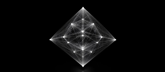 Geometric light network: abstract symmetrical lines creating futuristic neon diamond shape on black background