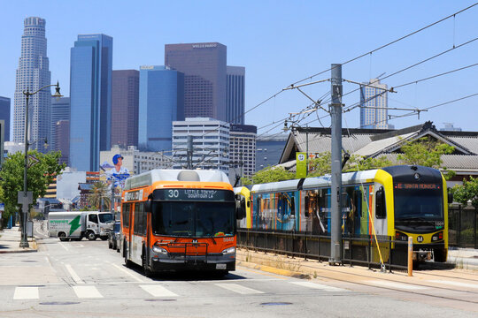 Los Angeles, California - June 28, 2024: LA METRO Bus in downtown Los Angeles. LA METRO is a The Public Transport of Los Angeles County