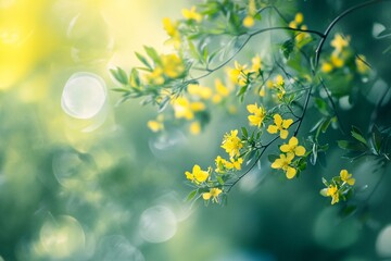 Obraz premium Yellow Flowers Blooming in Spring Sunlight - Nature Photography