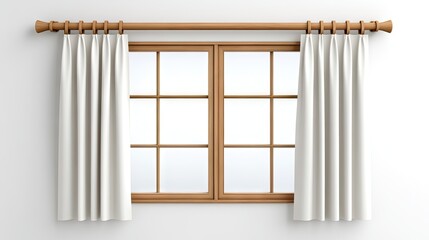 Elegant beige curtains gracefully frame a well-lit window in a minimalist white room with light gray floor tiles, creating a serene atmosphere