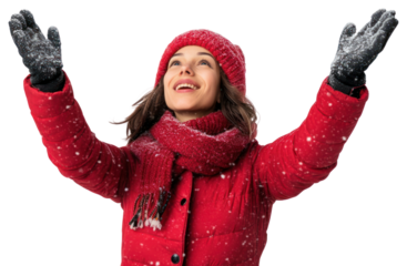 PNG A happy woman wearing winter and gloves clothing outdoors snow.