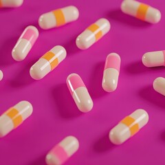  Capsules on a pink background, representing health and medication concepts