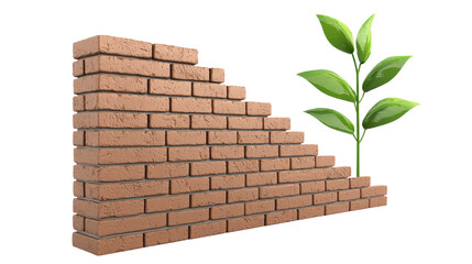 Obraz premium A brick wall with a green plant growing, symbolizing resilience and nature's power.