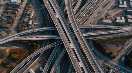 Aerial View of Complex Highway Interchange at Sunset 