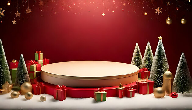 christmas celebration theme features empty podium new product display
