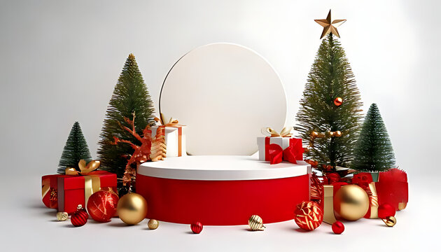 christmas decorations white background rendered podiom display festive sale marketing idea