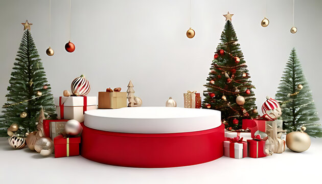 christmas decorations white background rendered podiom display festive sale marketing idea