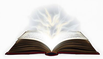 Fototapeta premium Open old book with magic glowing light isolated with white highlights, png