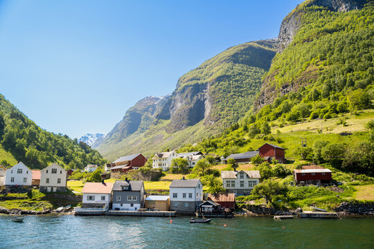 Beautiful Fishing village Undredal in the mountains near Fl&aring;m in Norway
