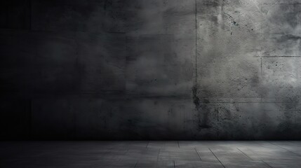 Fototapeta premium Industrial Concrete Room: A dramatic and gritty backdrop featuring a concrete wall and floor with a subtle spotlight illuminating the scene.