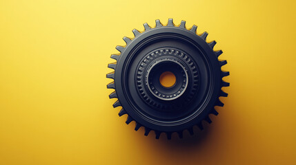 Fototapeta premium Mechanical gearbox against light yellow background for industrial design