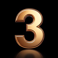 Sleek Metallic 3D Number 3: Front View