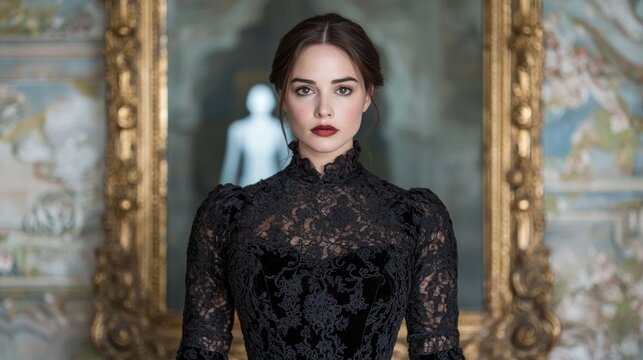 Elegant woman in black lace dress