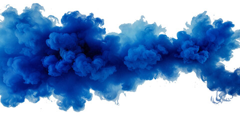 Fototapeta premium Beautiful blue smoke plume isolated on transparent background. bright orange paint color powder festival background.