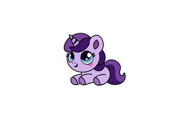 Vector illustration of a cartoon pony with beautiful eyes and a fluffy tail	