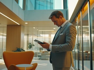 Fototapeta premium Businessman Reading Newsletter in Office