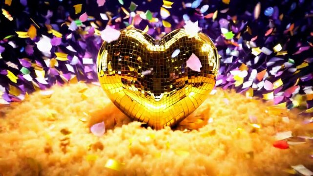 Close-Up of a Heart-Shaped Disco Ball. Ideal for party invitations, Valentine&rsquo;s Day designs, or unique festive decor concepts