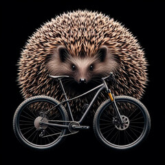 Obraz premium Hedgehog bike rider big weight on black background