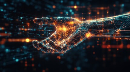 This artwork depicts a futuristic prosthetic arm connected to the brain through glowing neural pathways, showcasing advanced technology. Generative AI