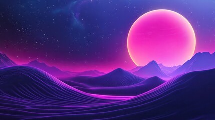Obraz premium Vibrant futuristic space nebula with neon lights.