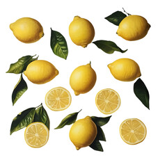 Realistic fruits composition with images of whole and sliced lemon fruit on blank background vector illustration