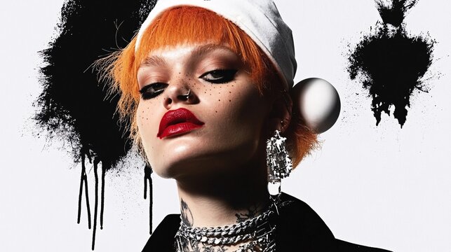Striking Portrait: Fiery Redhead with Bold Makeup and Edgy Style