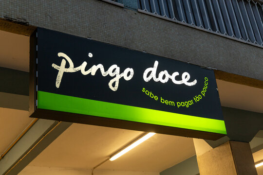 Pingo doce logo sign. Pingo Doce is the largest supermarket chain in Portugal. Lisbon, Portugal. 6 December 2023. 