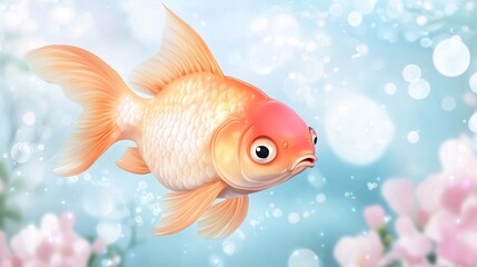 Fototapeta premium Goldfish in Aquarium: A Serene Underwater Scene