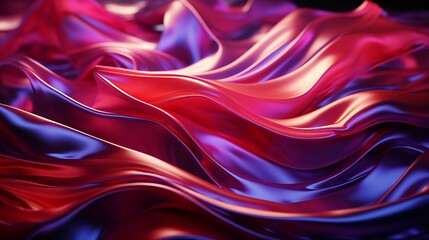 Naklejka premium Glossy iridescent fabric with neon hues, wrinkled for a dynamic, textured effect in a futuristic setting.