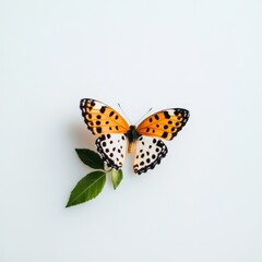 Obraz premium Vibrant butterfly resting on green leaf