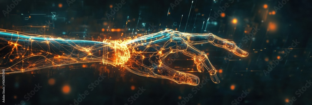 Leinwandbilder an abstract illustration showcases a prosthetic arm connected to the brain through glowing neural si