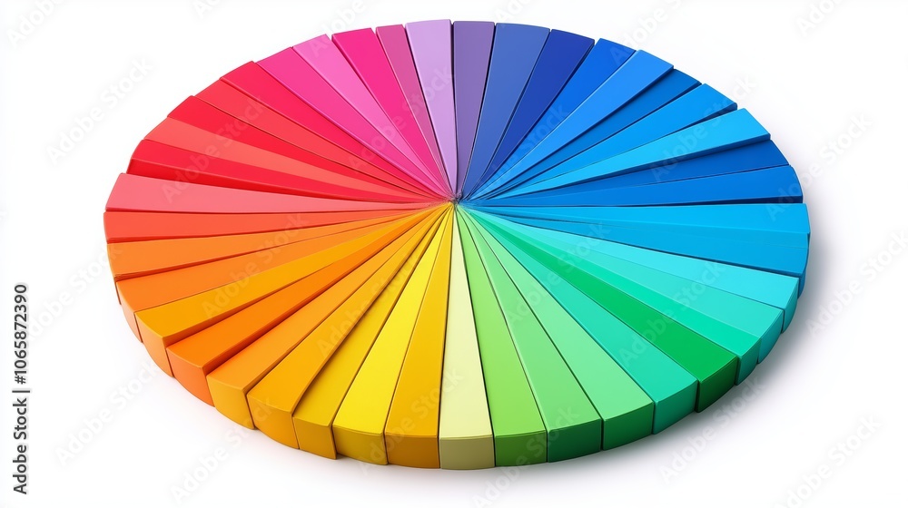 Poster colorful pie chart display with bright segments, representing data visualization, diversity, and cre