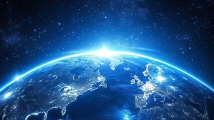 Fototapeta premium A breathtaking view of Earth from space, showcasing illuminated continents under a starry sky